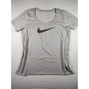 Nike Dri-FIT Womens Large Grey Short Sleeve Swoosh Graphic Athletic T-Shirt L